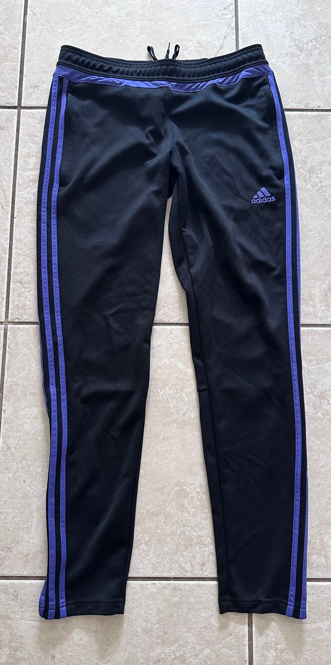 Adidas Climacool Track Pants Womens Medium Black Purple 3-Stripes Zip Pockets